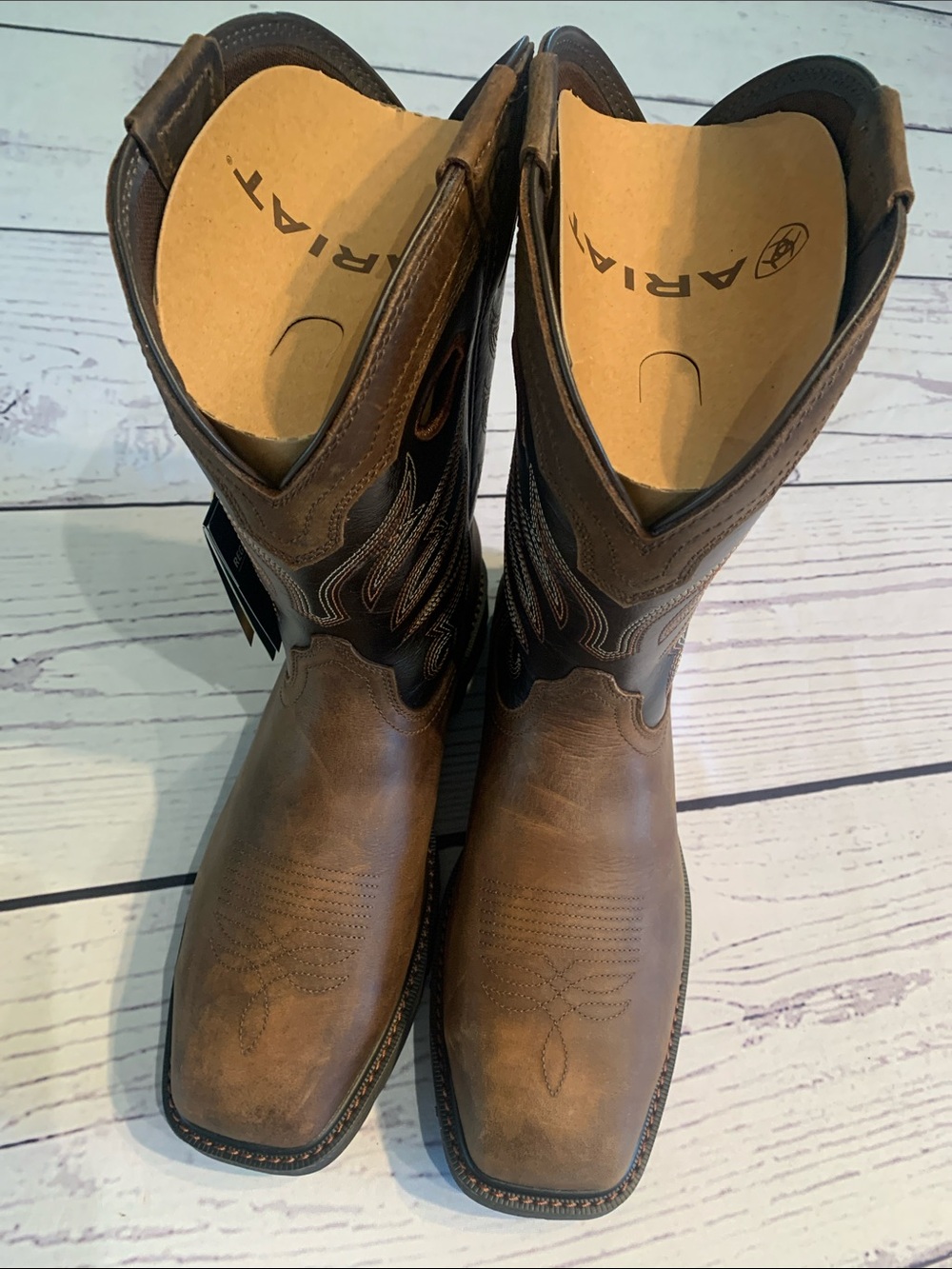 Ariat Steel Toe Leather Western Boots with Embroidered Shaft